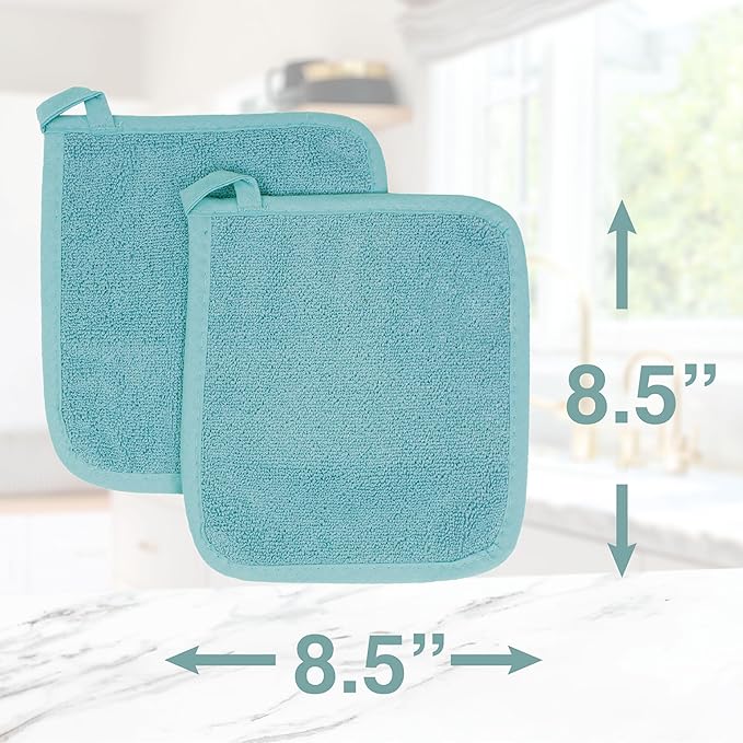 RITZ Terry Potholder & Hot Pad: Unparalleled Heat Resistant, Durable 100% Cotton – Ergonomically Designed for Optimal Grip – Easy-Care Machine Washable – 4-Pack, Dew