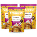 Flourish Protein Pancake & Waffle Mix, with Whey Protein & Flax Seed, No Added Sugar, High in Protein & Fiber - Just Add Water - Birthday Cake Flavour, 430g (3 Pack) - Made in Canada