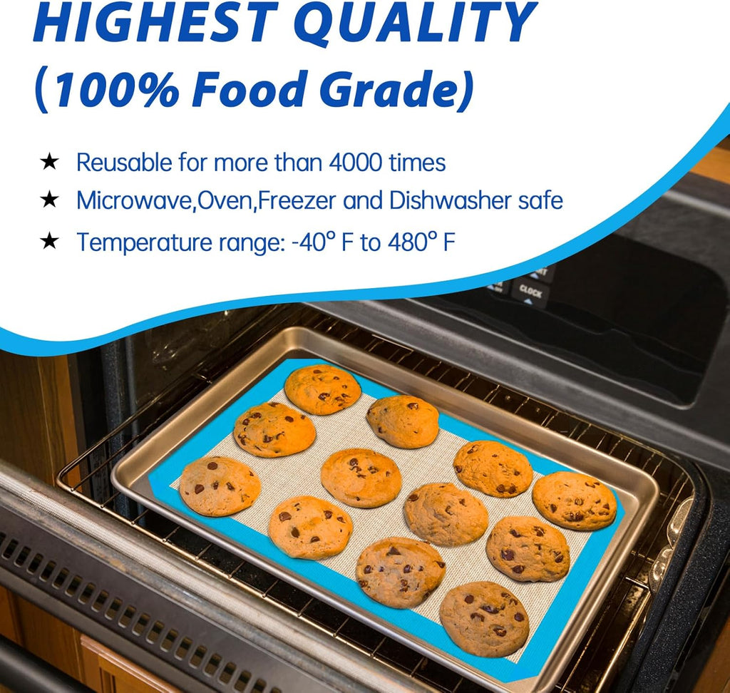 UBeesize 3 Pack Silicone Baking Mats, Non-Stick Oven Liners, Reusable Food Safe Cookie Sheets For Baking, Warp Resistant & Heavy Duty Bakeware Mat For Making Macaroon, Pizza, Cookie, Pastry, Bread