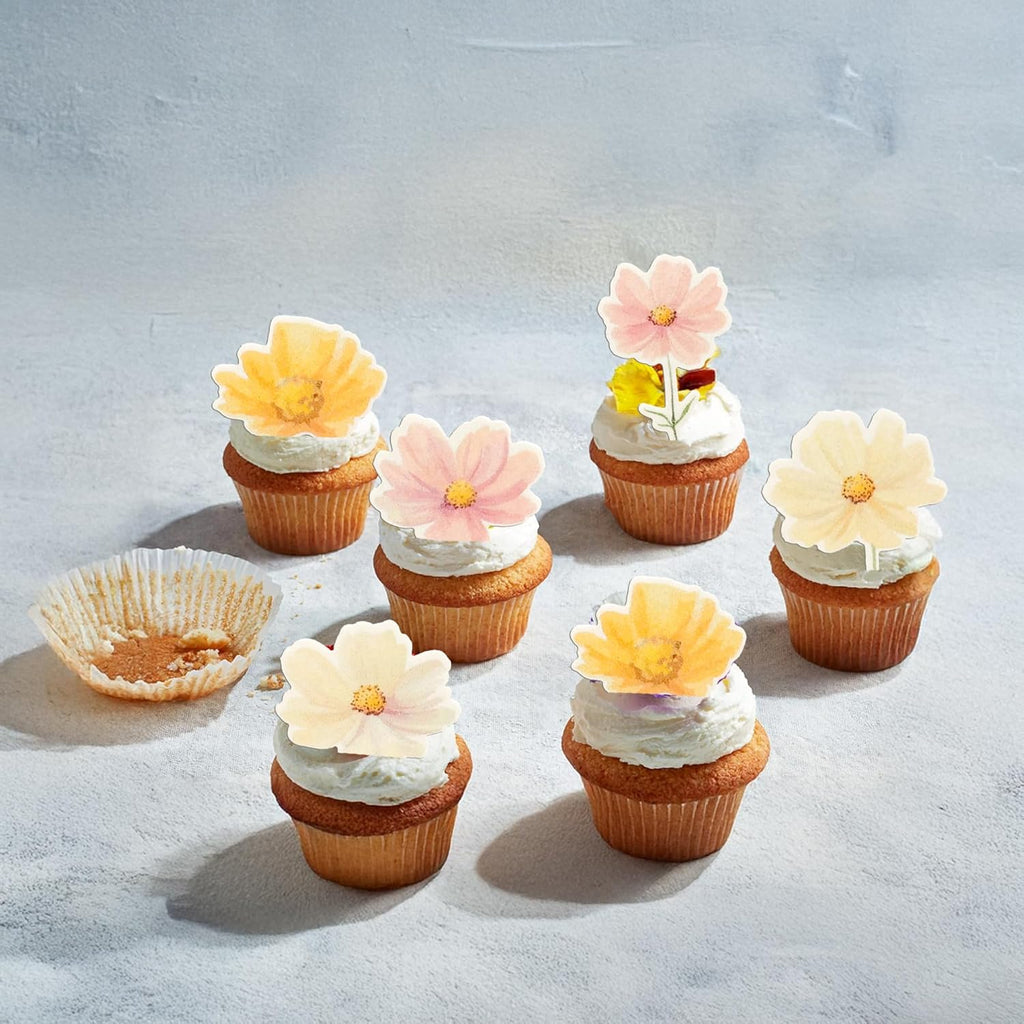 Ephlyn 50Pcs Edible Flower Cupcake Toppers Wafer Paper Spring Bridal Engagement Baby Shower Birthday Party Cupcake Picks Anniversary Party Decorations Supplies Multi