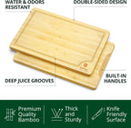 Chopping Board Set of 2 - Wooden Cutting Boards for Kitchen Meal Prep & Serving - Bamboo Wood Cutting Board Set - Charcuterie & Chopping Butcher Block for Meat - Kitchen Gadgets Gift
