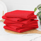 Homaxy Microfiber Waffle Weave Kitchen Towels, 16 x 28 Inch Ultra Absorbent and Solid Color Dish Towels, 4 Pack, Red