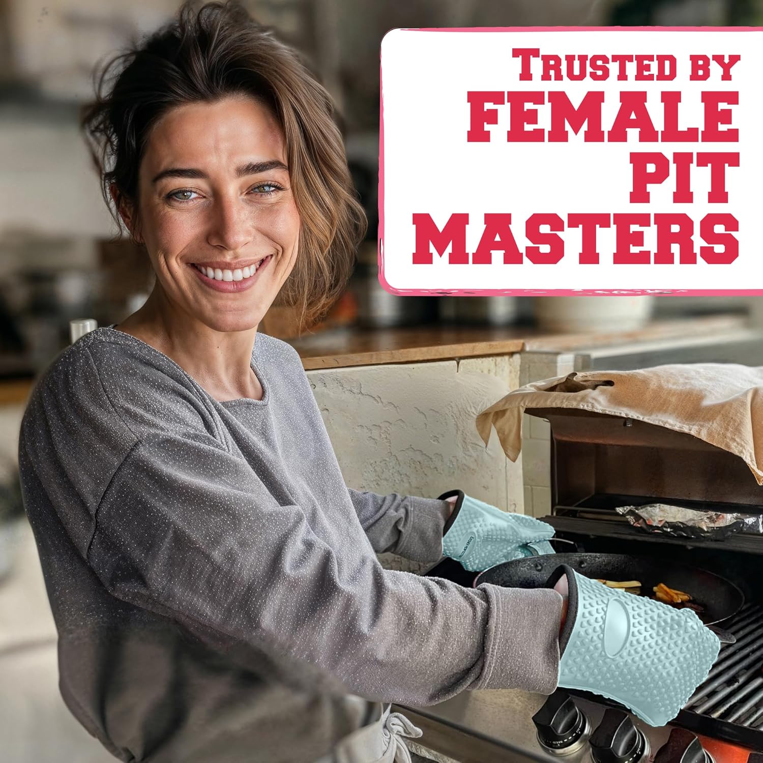 Kitchen perfection S Silicone Smoker Oven Gloves for Women -Extreme Heat Resistant BBQ Gloves -Handle Hot Food Right on Your Grill Fryer |Waterproof Oven Mitts for Cooking |Superior Set+3 Bonuses