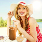 Joyclub Glass Cups with Bamboo Lids and Straws 4 Set 16 oz Reusable Iced Coffee Cup Beer Can Drinking Jars for Smoothie Whiskey Boba Soda Tea Gift