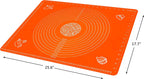 Silicone Baking Mat for Rolling Pastry Dough with Measurements, 25.6 x 17.7 BPA Free Non stick and Non Slip Orange Table Sheet Baking Supplies for Bake Pizza Cake