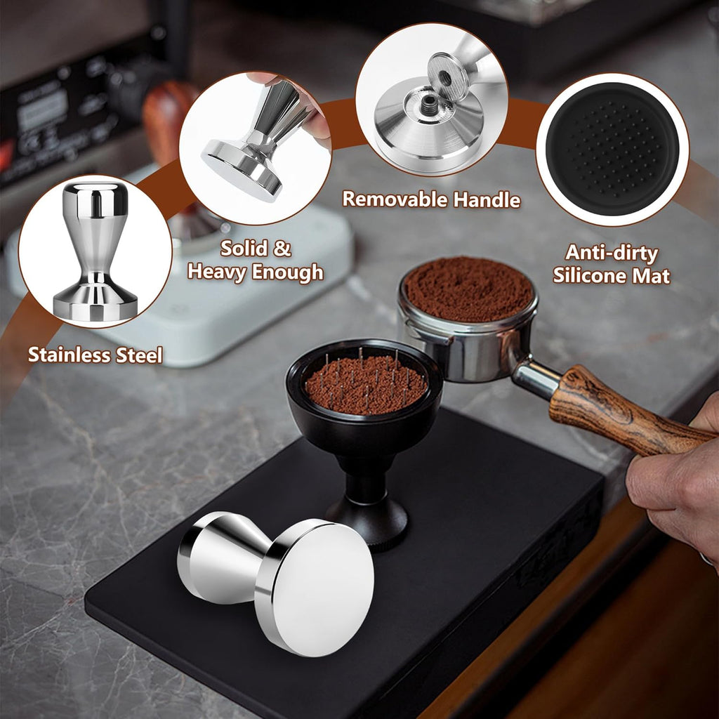 58mm Espresso Tamper, Stainless Steel Coffee Tamper with Silicone Base, Non-Slip Grip Mirror Polish for Even Extraction