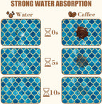 Dish Drying Mat Blue Moroccan Tile Coffee Bar Mat for Countertop Absorbent Hide Stain Rubber Backed Dish Drainer Rack Pad Espresso Machine Table Accessories Dining Room Decor 11.8 x 19.7 Inch