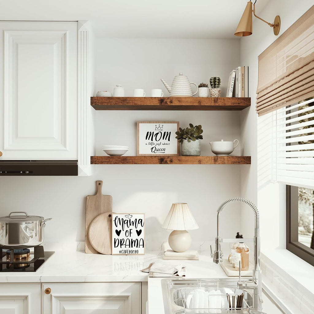 Vivelove 10 inches Deep Floating Shelves 36 inch Long, Sing Shelves for Wall Heavy Duty for Bedroom, Bathroom, Living Room, Kitchen, Office, Farmhouse Shelf Home Decor, Set of 1, Rustic Brown