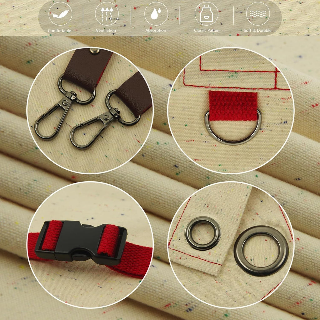 Work Aprons with Multiple Pockets, Waterproof Canvas for Cooking, Painting, Crafting, Gardening, Sizes M to XXL, Colorful Spots