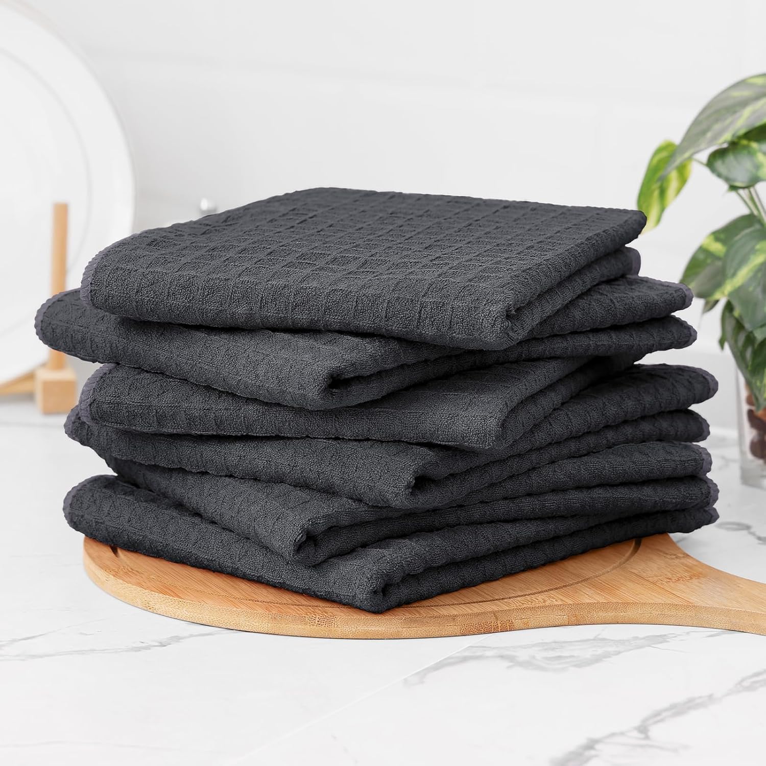 Homaxy Microfiber Waffle Weave Kitchen Towels, 16 x 28 Inch Ultra Absorbent and Solid Color Dish Towels, 8 Pack, Dark Grey