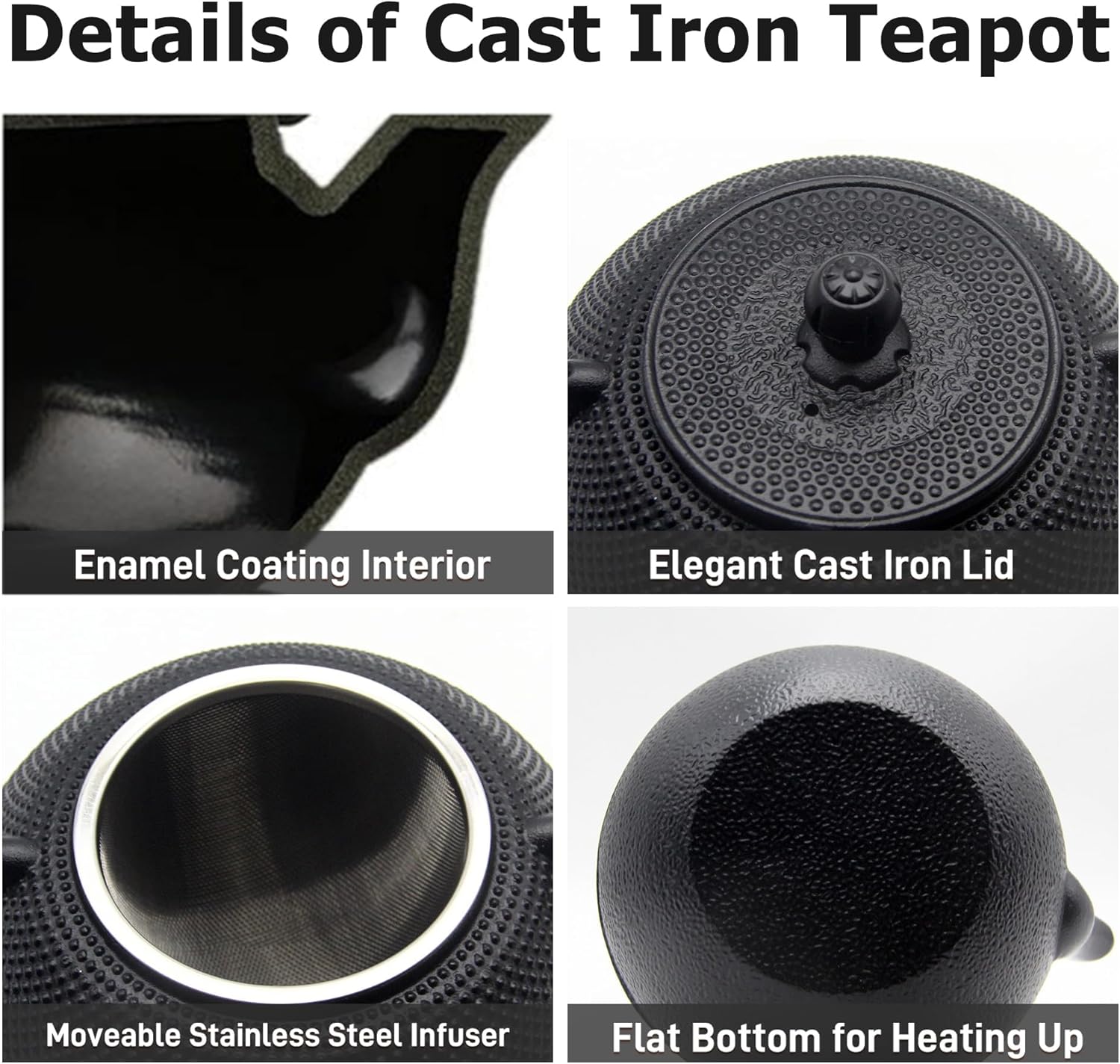 40.6oz Cast Iron Teapot, Japanese Tetsubin Tea Kettle for Stovetop Safe, Black Cast Iron Tea Kettle with Infuser for Loose Leaf, Tea Pot with Enameled Interior, Gift for Tea Lovers