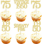 Gyufise 24Pcs 75th Birthday Cupcake Toppers Glitter Cheers to 75 Fabulous Seventy Five Vintage 1950 Cupcake Picks 75th Birthday Wedding Anniversary Party Cake Decorations Supplies Gold