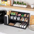 Mind Reader Cup and Condiment Station, Countertop Organizer, Coffee Bar, Kitchen, Stirrers, 24"L x 11.5"W x 12.5"H, Black