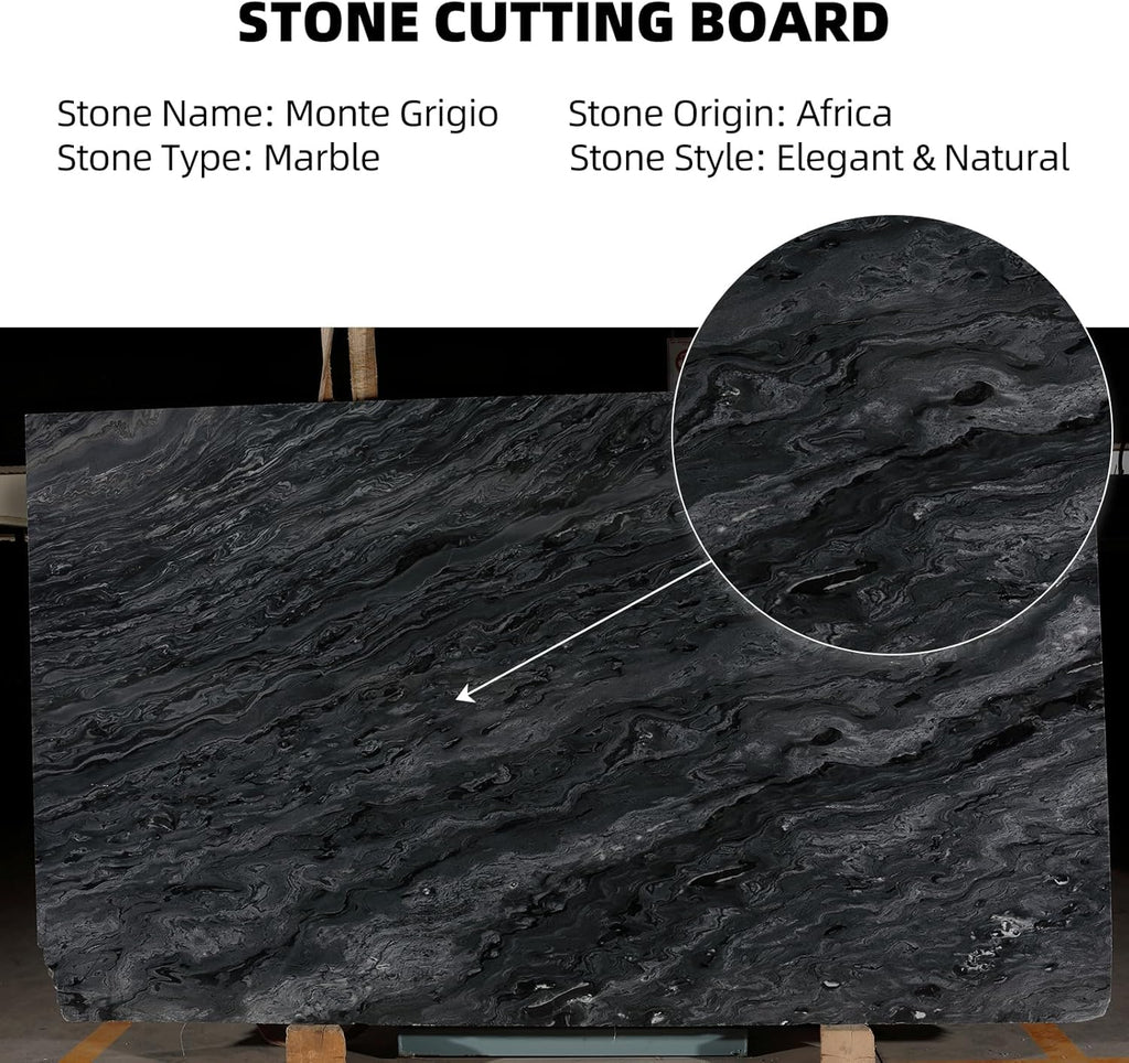 Koville African Natural Marble Cutting Board for Kitchen, 11inch Round Hand Crafted Marble Slab for Cheese, Charcuterie, Pastry Board - Wedding Gift, House Warming Gift(Monte Grigio)