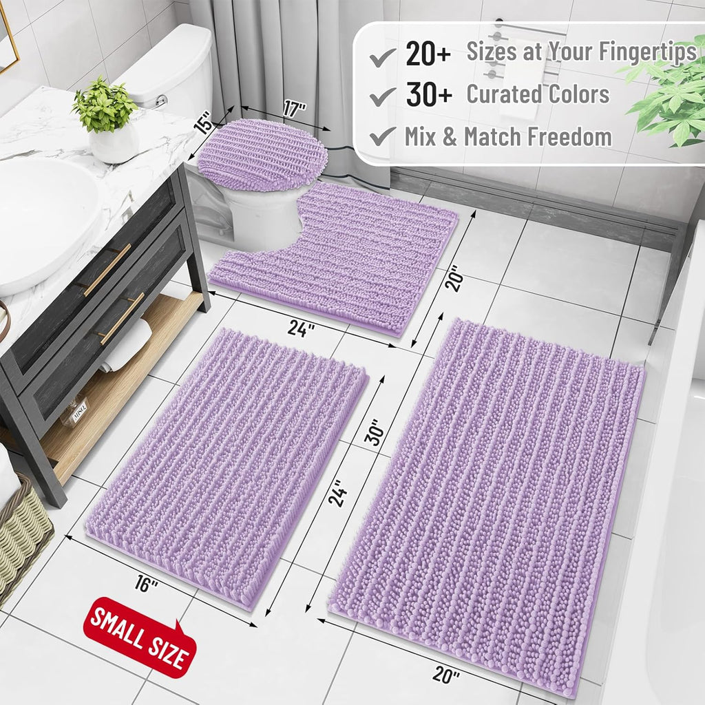Arotive Luxury Chenille Bathroom Rug Mat, Extra Soft Thick Absorbent Shaggy Bath Rugs, Non-Slip Machine Wash Dry, Plush Bath Mats for Bathroom, Shower and Tub, 30x20, Light Purple