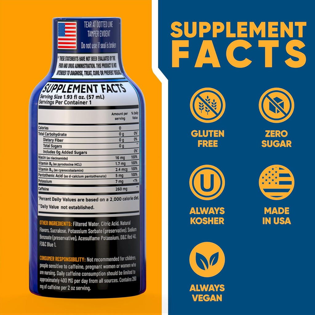 B12 Overload Extra Strength Energy Shot – Mixed Berry – 260mg Caffeine, 14000% B12, Electrolytes – Energy & Vitality Support – Zero Sugar No Calories – Vegan, Kosher, Gluten-Free – 1.93 fl oz, 48-Pack