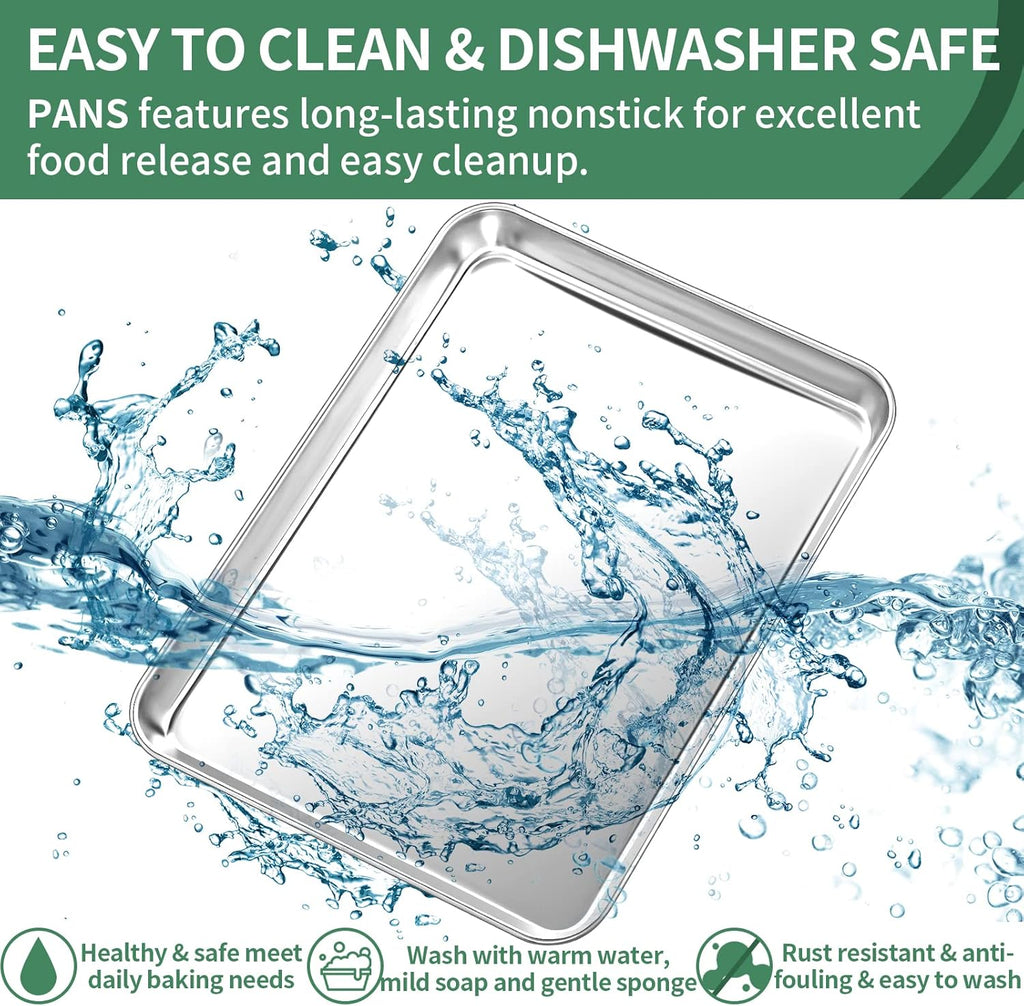 Baking Sheets Set of 2, HKJ Chef Cookie Sheets 2 Pieces Stainless Steel Baking Pans & Toaster Oven Tray Pans, Rectangle Size 23.54L x 15.67W x 1.18H inch & Non Toxic & Healthy & Easy Clean