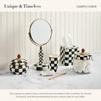 MACKENZIE-CHILDS Enamel Squashed Pot, Cute Enameled Container with Lid, 20 Ounces, Black-and-White Courtly Check