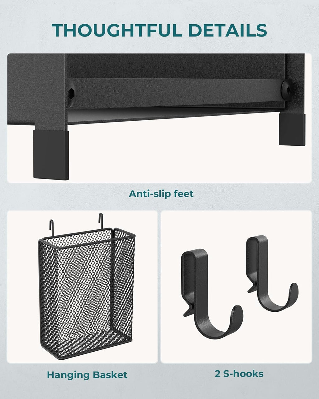 OROPY 2 Tier Spice Rack for Countertop, Metal Standing Kitchen Storage Organizer Shelf, Counter Shelf for Cabinet,Pantry,Bathroom,Bedroom, with Hanging Basket