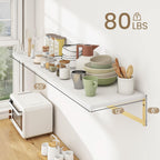 Floating Shelves for Wall, 12 Inch Deep Floating Shelves Set of 2, 55W x 12D Large Wall Shelf with Sturdy Metal Brackets for Living Room, Bathroom, Bedroom and Kitchen, White with Gold Bracket