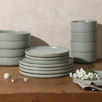 Gibson Elite Gelston Stoneware Matte Reactive Glaze 16 Piece (Service for 4) Plates and Bowl Dinnerware Set - Green