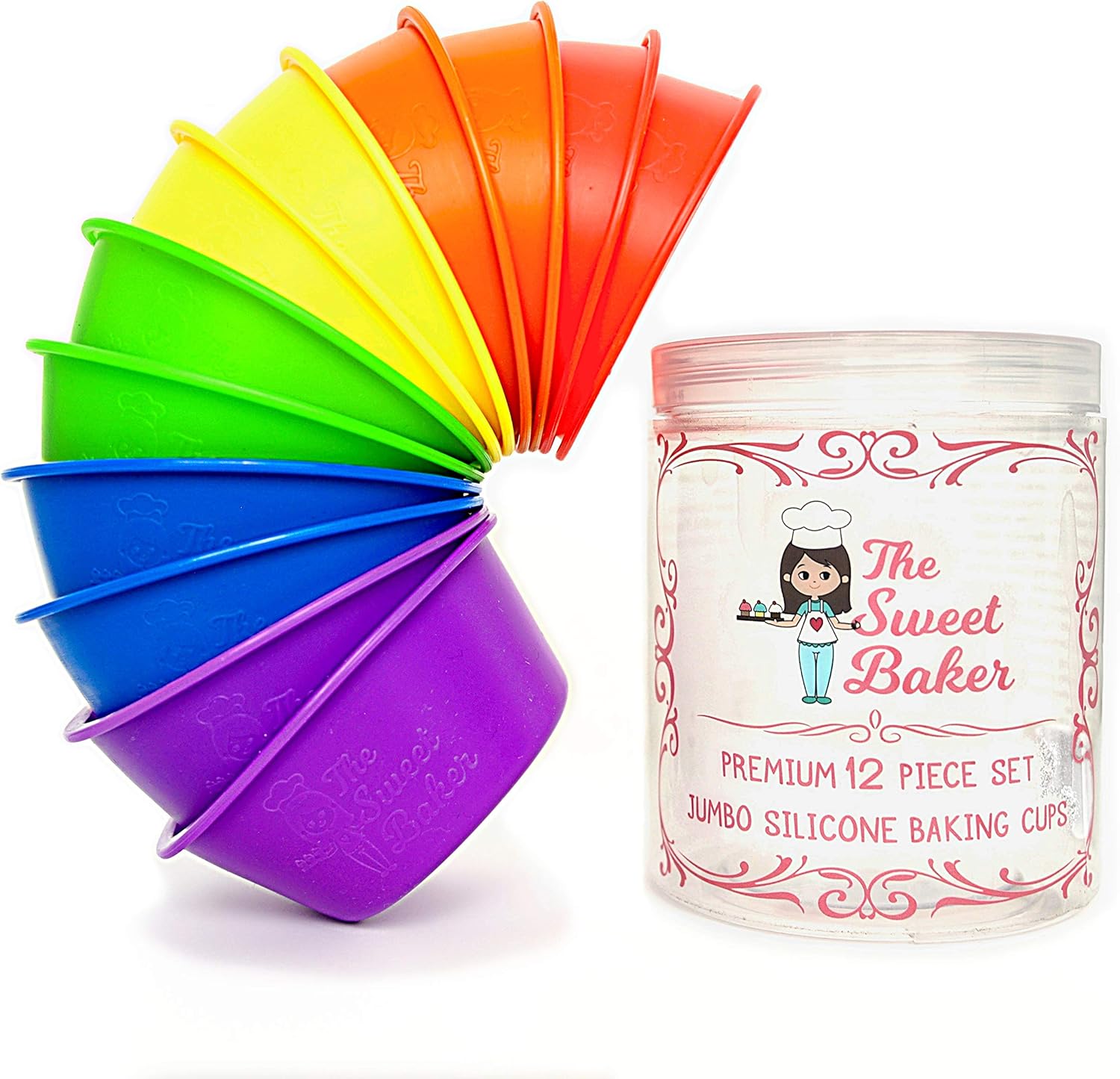 | Professional Jumbo Silicone Baking Cups | Premium 12 Piece Set | Reusable Cupcake Muffin Pans | BPA Free