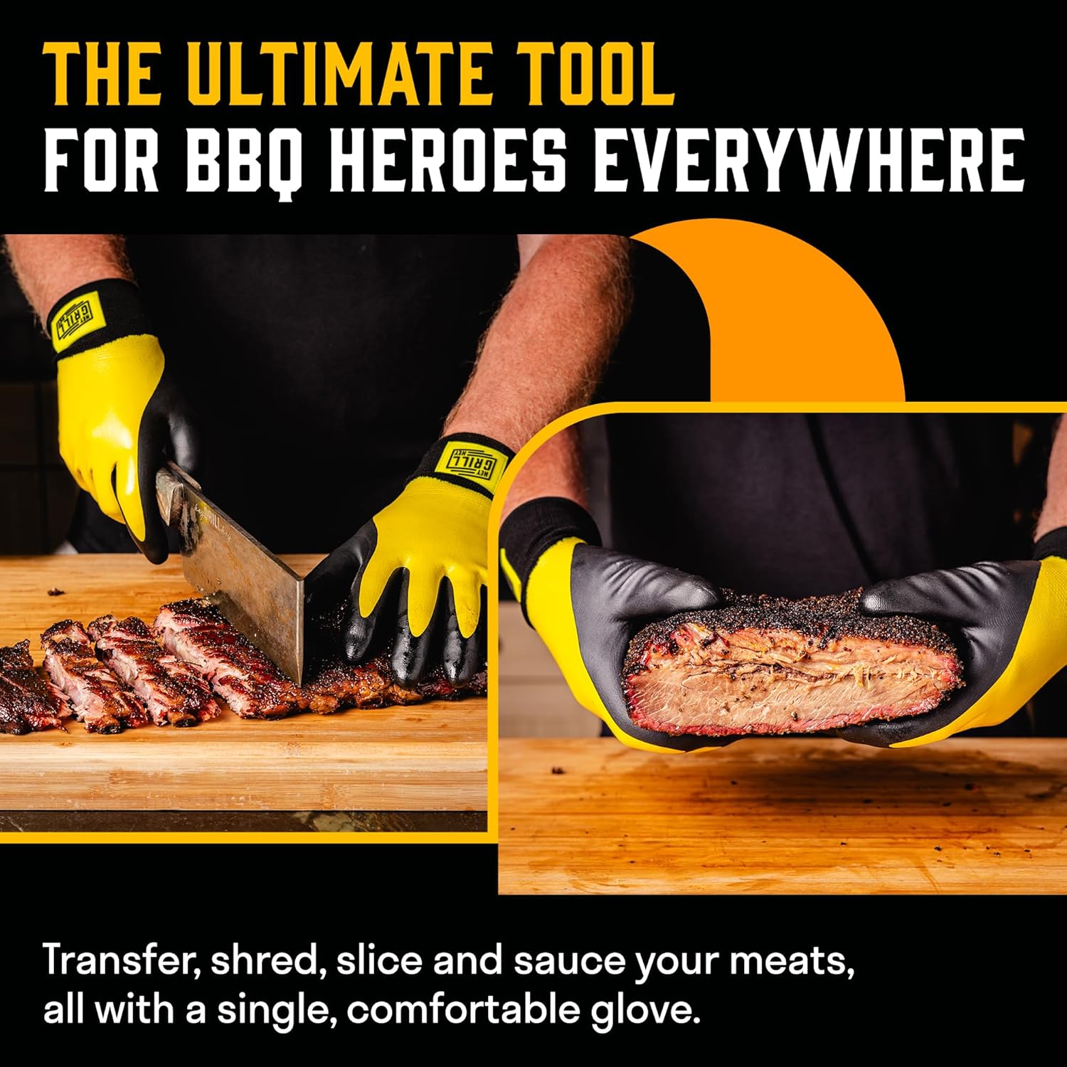 Hey Grill Hey Pitmaster Gloves | BBQ Gloves | Heat Protection up to 500°F or 260°C | High Temp Resistance | Fireproof Glove for Grilling Smoking Barbecue | Washable Mitts | Waterproof | Size - XXL