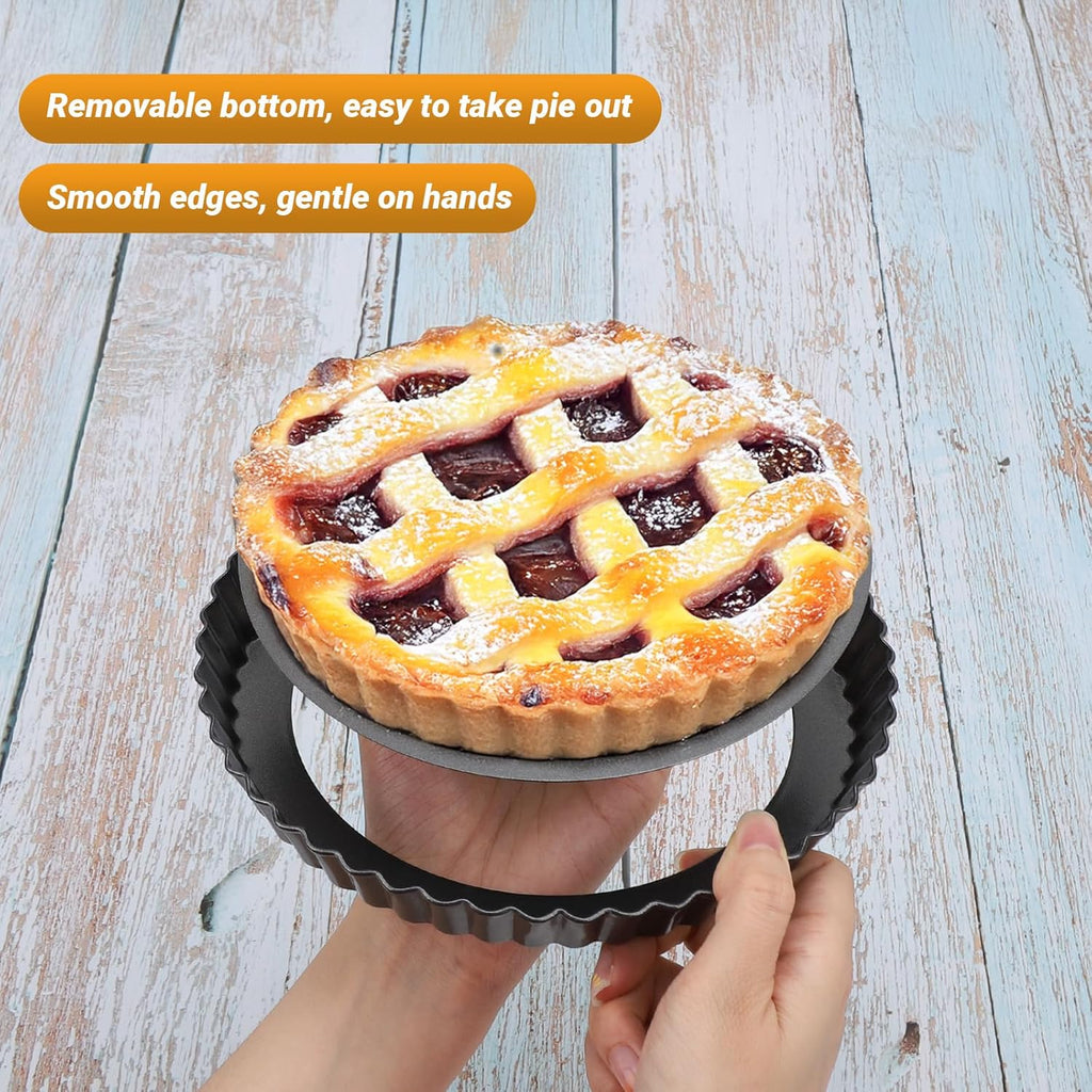 Beasea Mini Tart Pans for Baking, 2pcs 8 Inch Tart Pan with Removable Bottom Small Non Stick Carbon Steel Quiche Pie Pans for Oven Baking