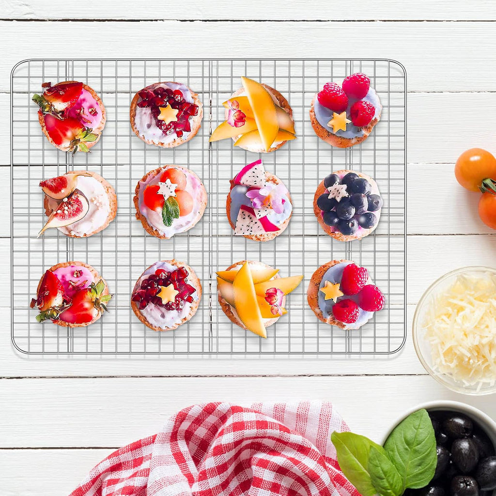 Baking Sheet with Cooling Rack Set [2 Sheets + 2 Racks], Deedro Stainless Steel Cookie Half Sheets Baking Pan Oven Tray with Rack, 16 x 12 x 1 Inch, Heavy Duty, Non-toxic, Dishwasher Safe