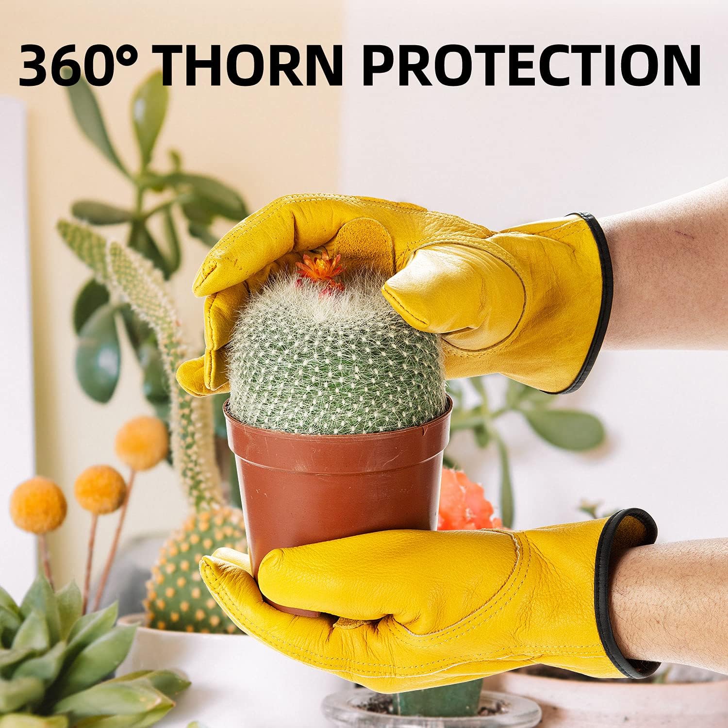 Vgo... 1-Pair Unlined Cow Grain Leather Work and Driver Gloves with Cow Split Leather Palm Patch (Size S, Gold,CA9590)