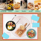 Silicone Baking Mat 16" x 24" - 2 Pcs Silicone Bread Sling for Dutch Oven - NonStick High Degree Kitchen Sour Bread Making Loaf Pan Lifter Liner,Non-Slip Pastry Mat for Rolling Dough,3 Scrapers