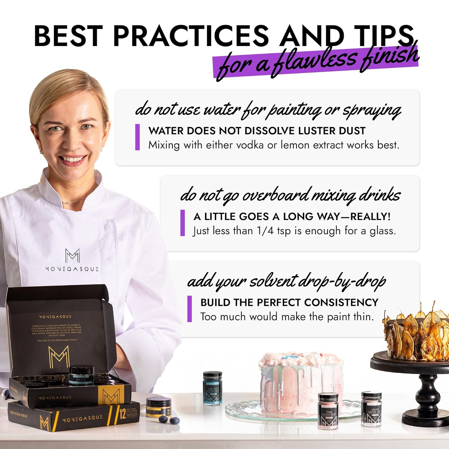 MONÉGASQUE Purple Edible Glitter for Drinks 7g – Violet Edible Glitter for Cakes & Cocktails – Purple Luster Dust for Cake Decorations Spray Sprinkles – Halloween Cocktail & Drink Shimmer Powder