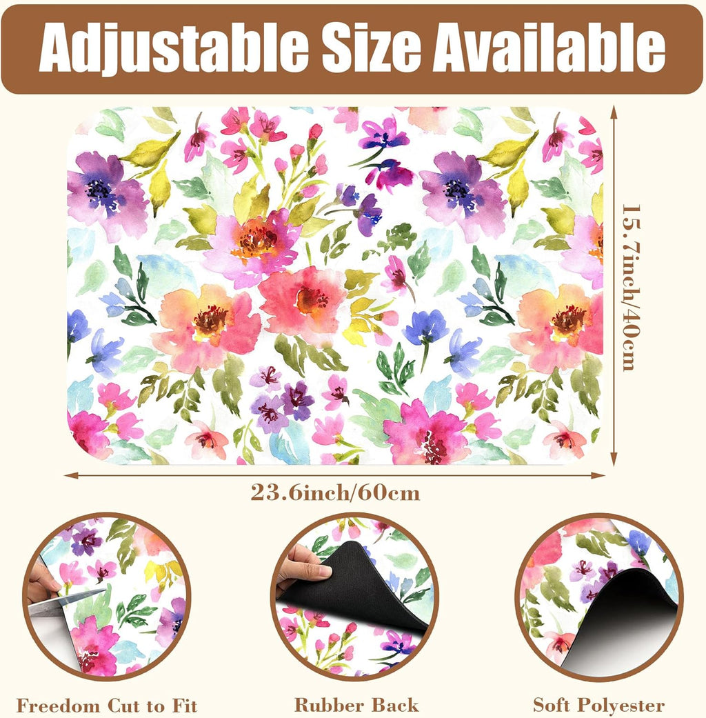 Floral Watercolor Dish Drying Mat Colorful Flowers Coffee Bar Mat for Countertop Hide Stain Rubber Backed Absorbent Dish Drainer Rack Pad Espresso Machine Coffee Pot Dining Room Decor 15.7 x 23.6 Inch