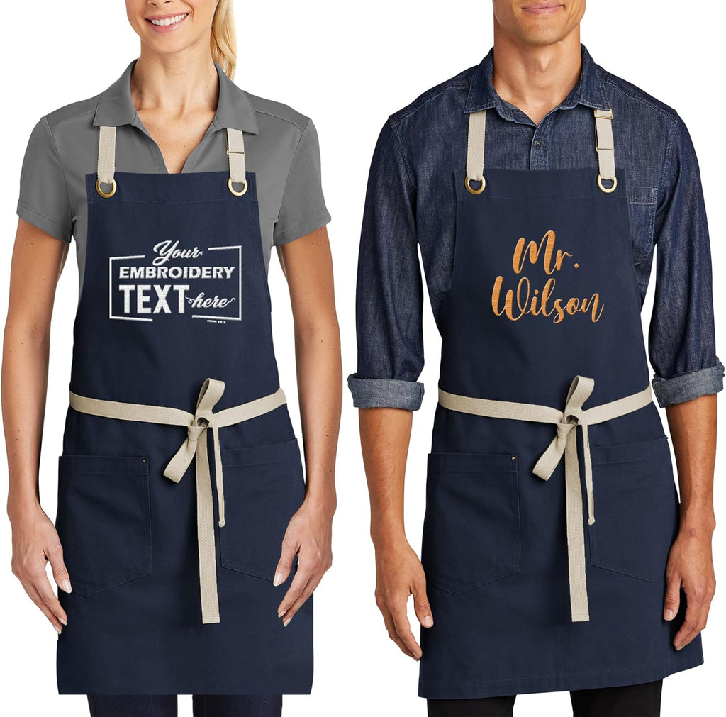TEEAMORE Custom Embroidered Kitchen Apron Add Your Name Logo Design Cooking Baking Kitchen Chef Apron Gifts