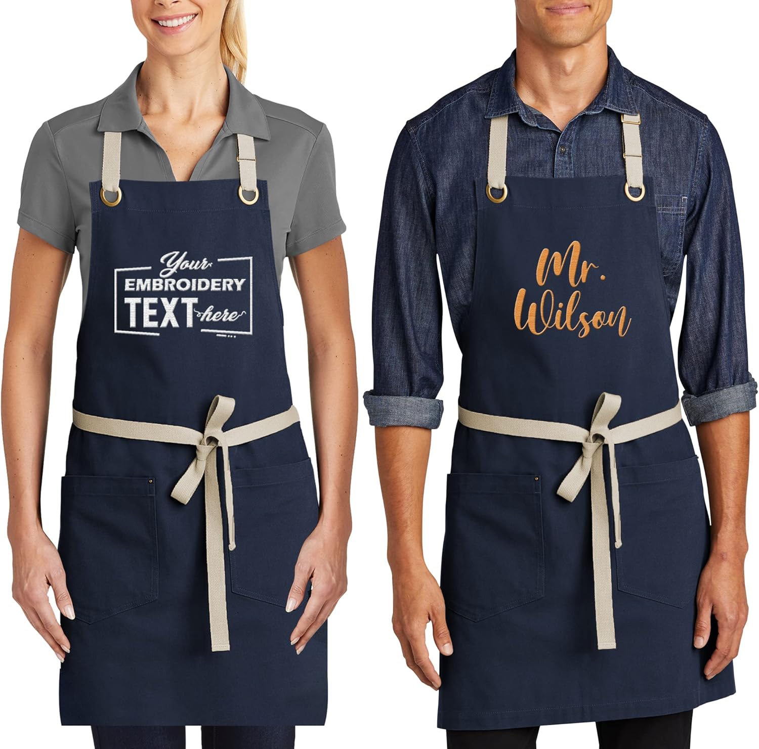 TEEAMORE Custom Embroidered Kitchen Apron Add Your Name Logo Design Cooking Baking Kitchen Chef Apron Gifts