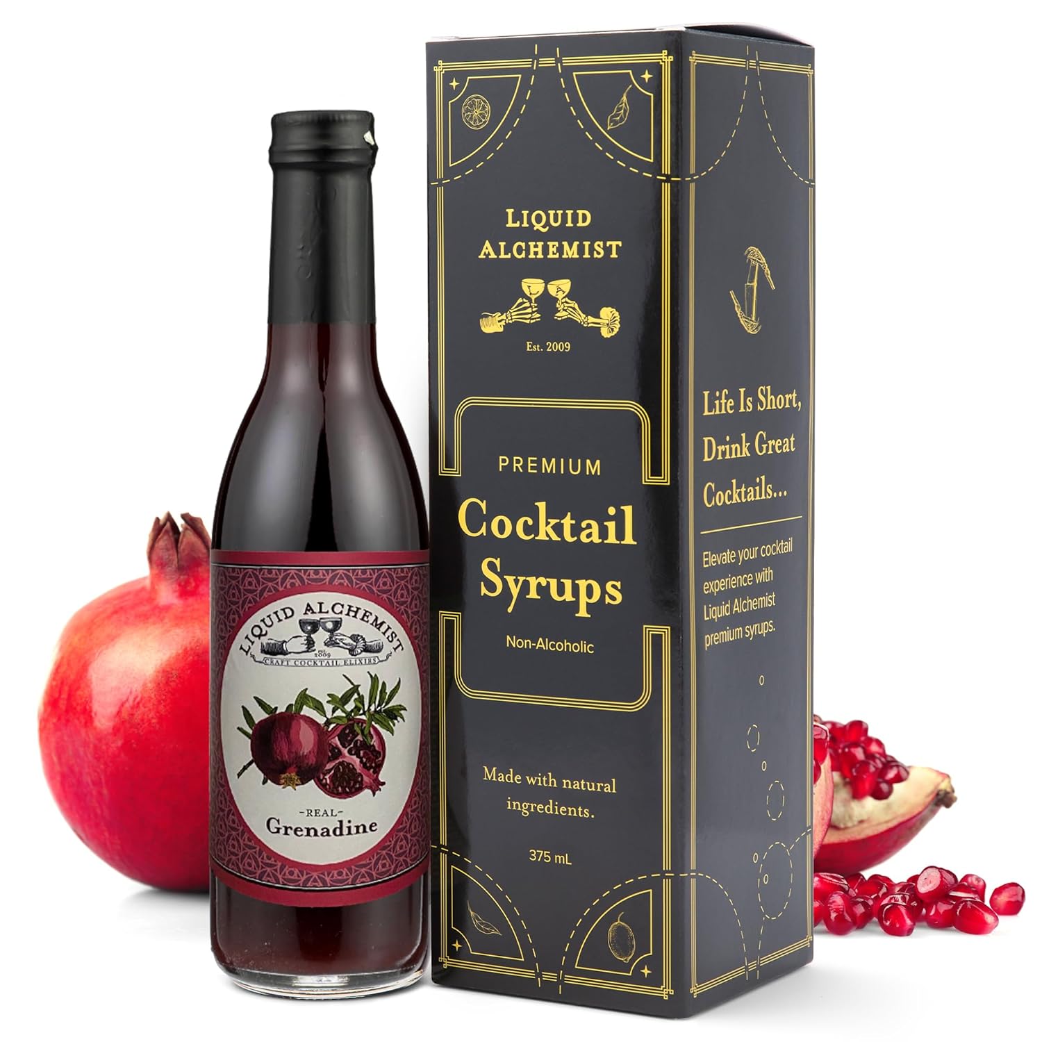 Liquid Alchemist Grenadine Syrup for Cocktails - Real Ingredients Make our Pomegranate Syrup the Perfect Shirley Temple Mix - Our Small Batch Grenadine is Non-GMO, Gluten Free & Vegan (12 oz)