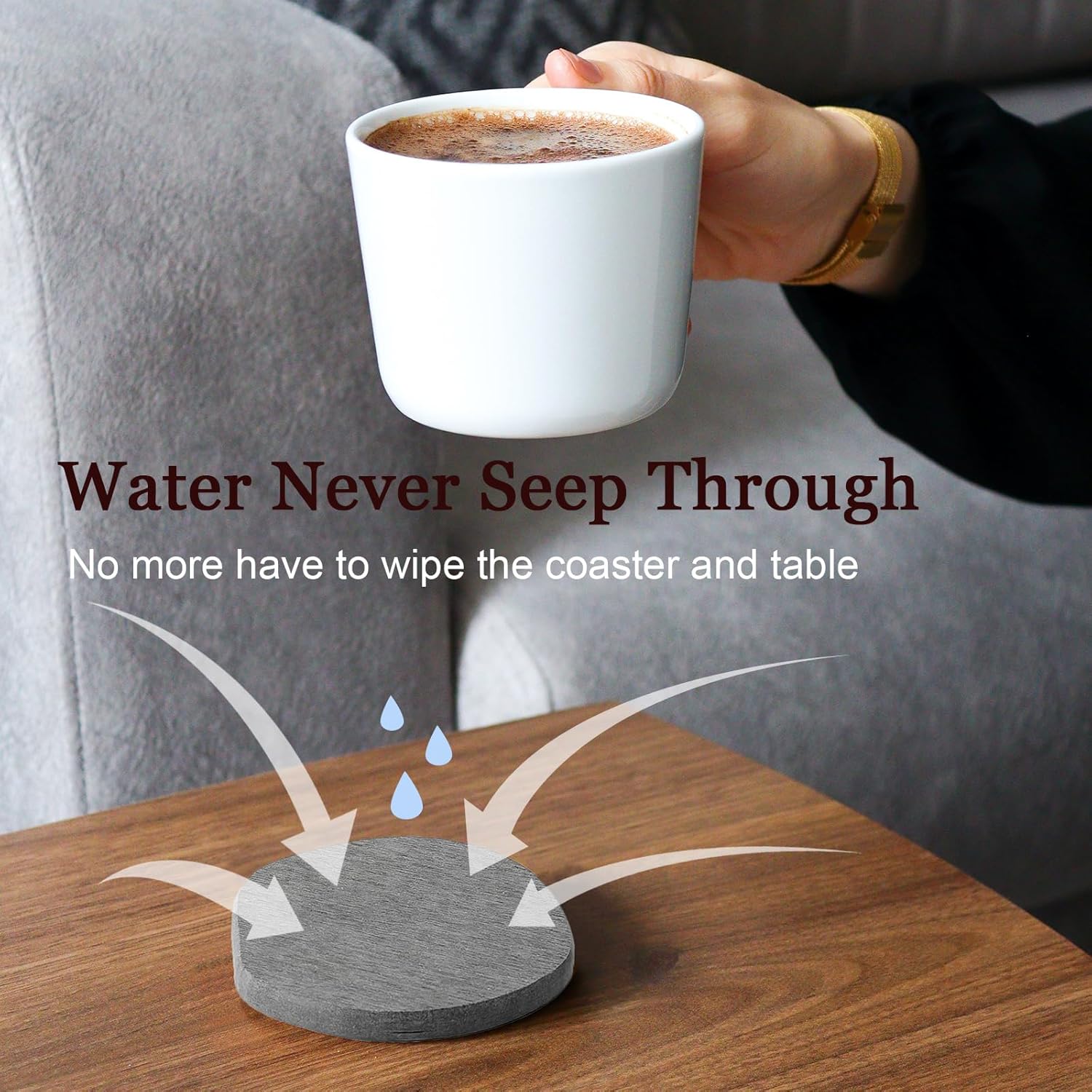 Instant Dry Stone Absorbent Diatomite Coaster Set of 6 for Drinks Wine Coffee, Modern Unique Cup Diatomaceous Earth Coasters for Coffee Table Office Desk, Deep Grey