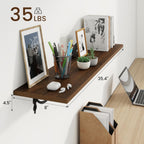 RICHFOCUS Floating Shelves for Wall Decor, 35.4W x 8D Wall Shelves Set of 2, 8 Inch Deep Rustic Wood Shelves Wall Mounted with Brackets, Long Floating Shelves for Living Room Bedroom Kitchen, Walnut