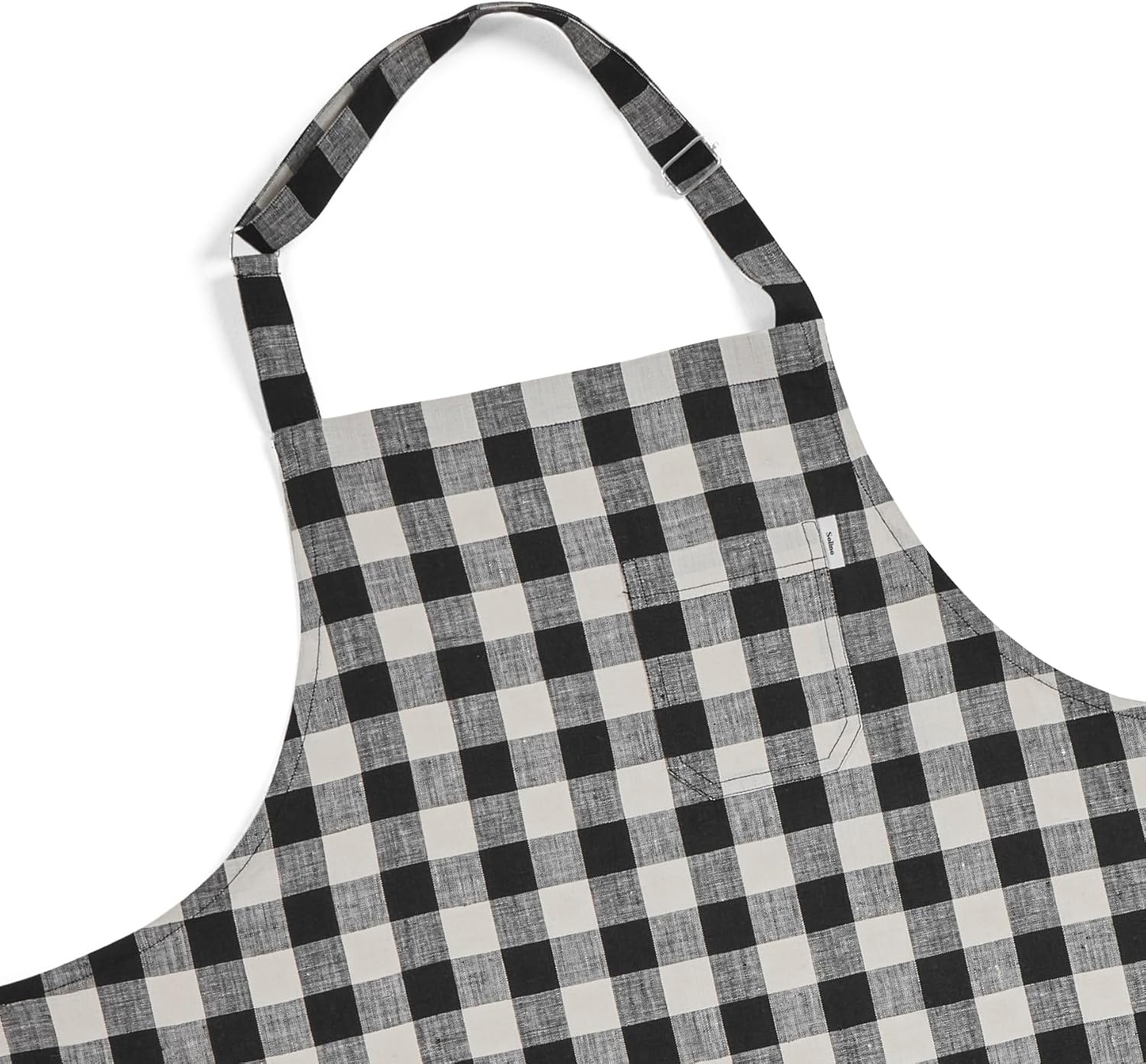 Solino Home Linen Bib Apron for Men & Women - Black and Cream Kitchen Apron with Front Pockets - Handcrafted from European Flax