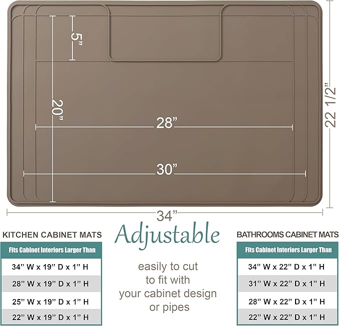The Original Under Sink Mat - Silicone Waterproof mat, Trimmable, Easy to Clean, Kitchen cabinet liner, Under sink protector mats, Disinfection Surface - 34" x 22" or smaller