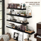 Floating Shelves - 2 Large Wall Mounted Shelves with Invisible Brackets, Long Wood Floating Wall Shelf for Living Room, Bedroom, Kitchen (Black, 36" W x 9" D x 1.5" H)