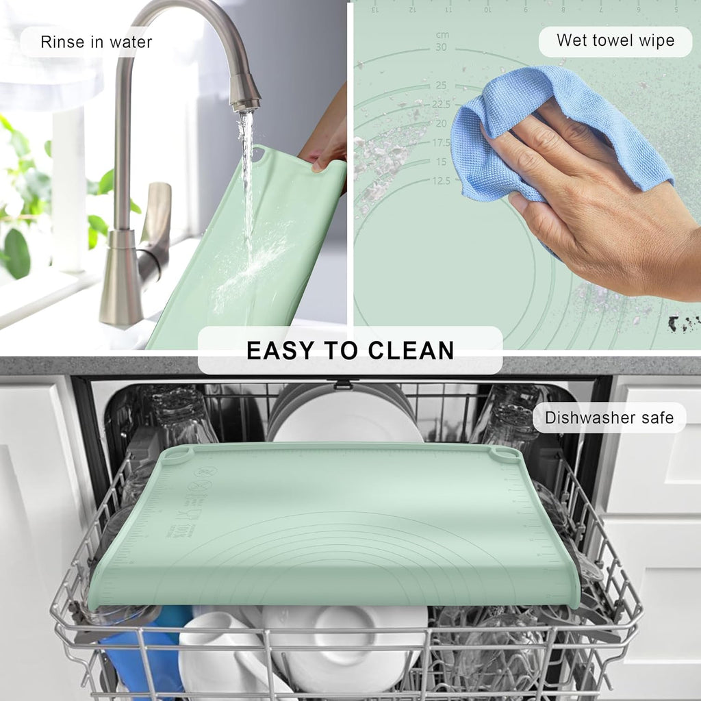 Silicone Baking Mat, Pastry Mat for Rolling Dough, Dough Rolling Pad 24''x16'', Silicone Pastry Mat with Measurements for Pizza, Pie, Macaron, Bread (Sky Blue, XL)