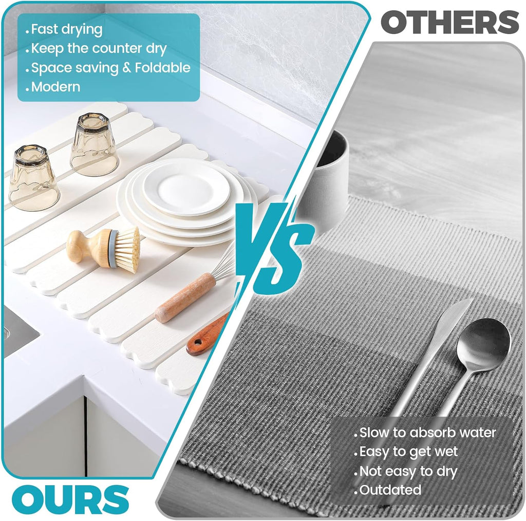 Extral Large Quick Dry Stone Drying Mat for Kitchen Counter,24x16 Inch Collapsible Eco-Friendly Absorbent Diatomaceous Earth Mat for Dishes Cups,Dish Drying Mats (White-Love Shape, 24x16 inch)