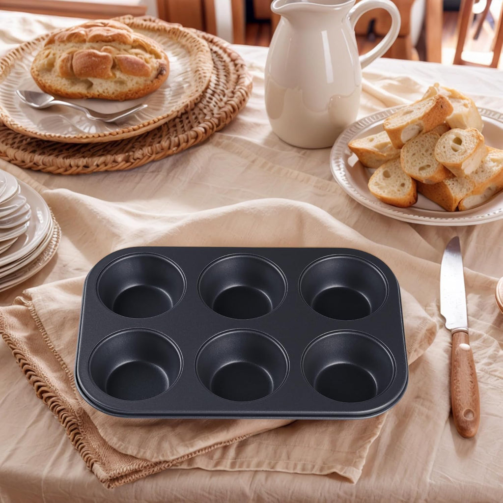 Muffin-Pan for Baking, Nonstick Cake Pan 12 Cups, 3 Pack Cup Premium Cheesecake Pans, Cupcake Baking Pan for Oven 10.4 * 7.1 * 1.2in Black