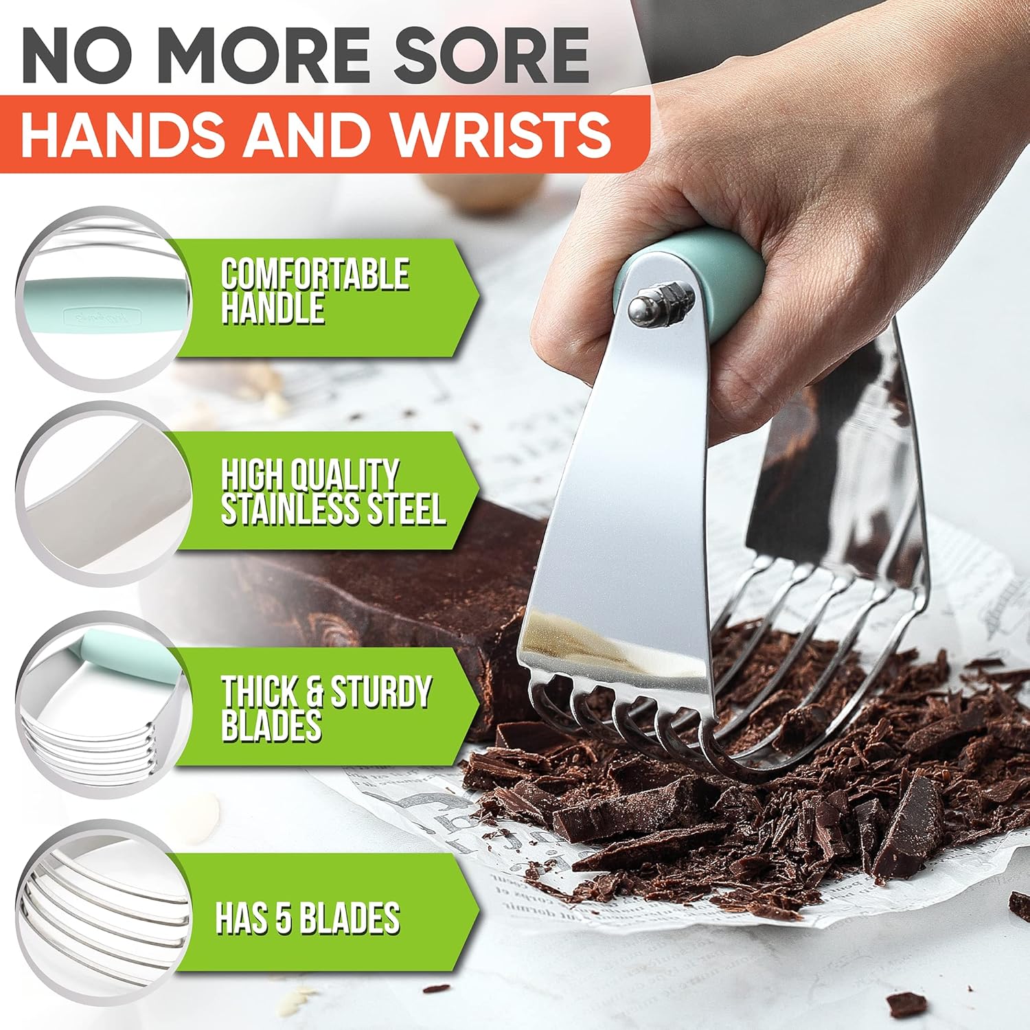 Spring Chef Dough Blender, Top Professional Pastry Cutter, Heavy Duty Baking Tool with Stainless Steel Blades, Medium Size, Mint