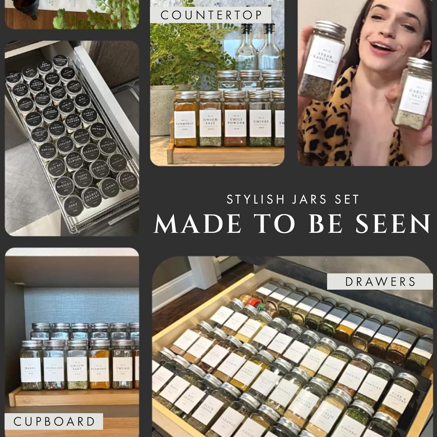 FINESSY Glass Spice Jars with Labels with Metal Lids and Shakers 24 Pack Set, 4oz Small Empty Air Tight Spice Containers with Labels, Clear Seasoning Containers Herb Bottles Kitchen Storage Organizer