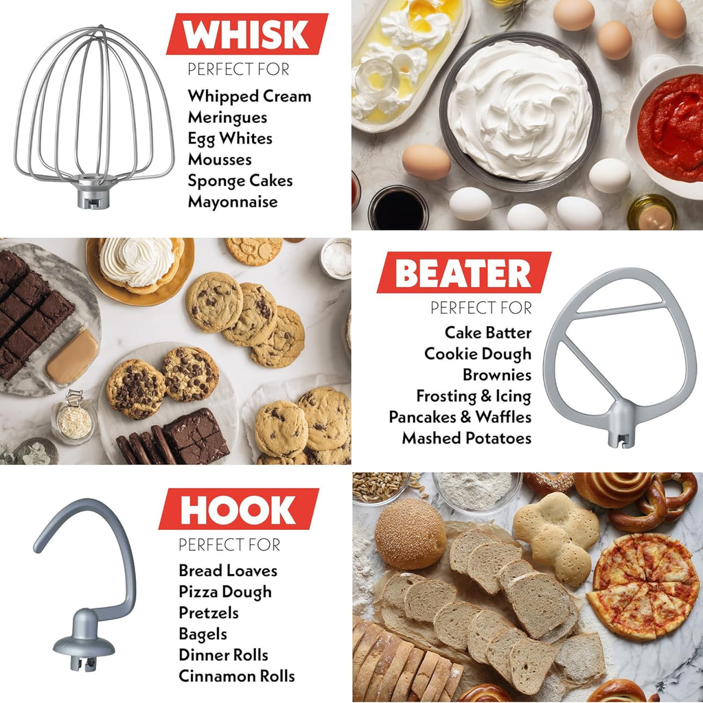 Gourmia 7 Qt Stand Mixer w/Attachments, Bowl Shield, Dough Hook, Whisk & Beater - 10-Speed Heavy Duty Kitchen Countertop Electric Dough Mixer