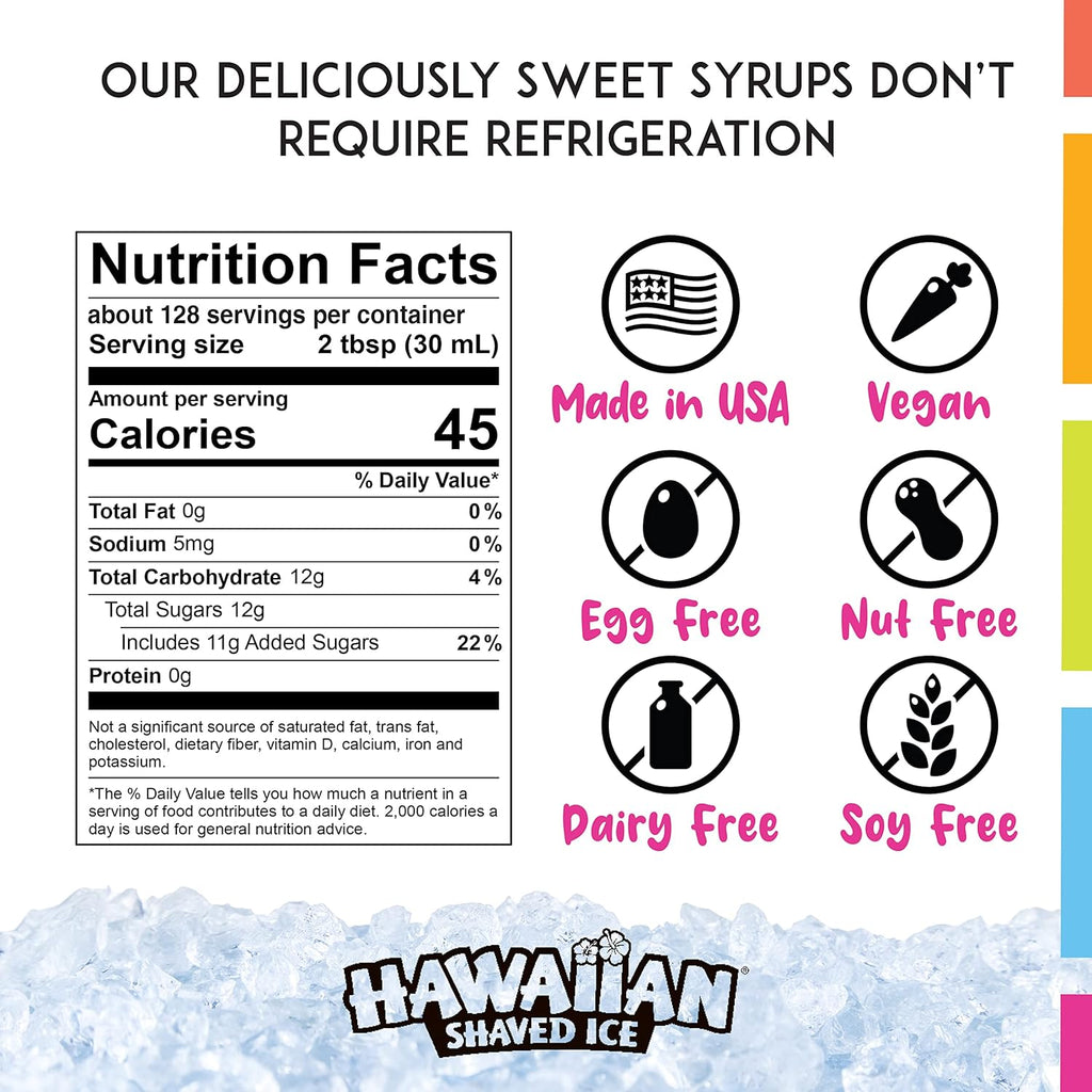 Hawaiian Shaved Ice Syrup Gallon 4-pack, Cherry, Grape, Blue Raspberry & Tiger’s Blood, for Slushies, Italian Soda, Seltzers, Popsicles, & More, No Refrigeration Needed, Allergy-friendly