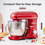 Kitchen in the box Stand Mixer - 6.5 Quart Mixing Bowl, 900 Watt Powful Bread Bread Dough Mixers Tilt-head with Dough Hook, Whisk, Flat Beater and Splash Guard (Red)