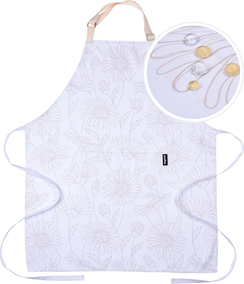 Premium Adjustable Cooking Aprons for Women with Pockets| Poly-Cotton Waterproof Kitchen Apron| Cute Floral Design, Long Ties